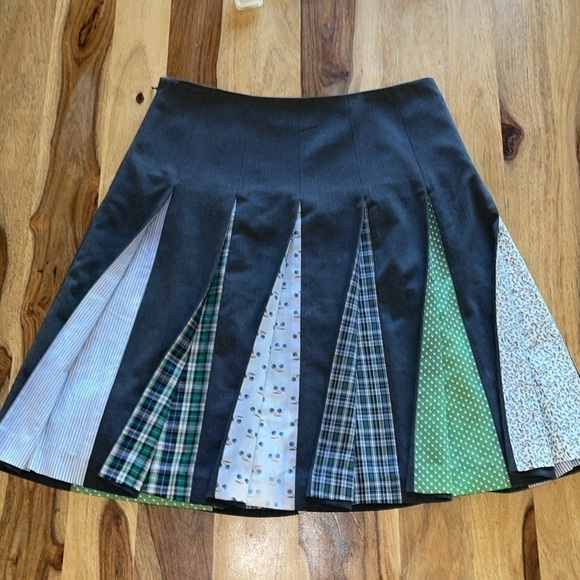 Elevenses Gray Multi Print Pleated A-Line Skirt - Picture 7 of 8